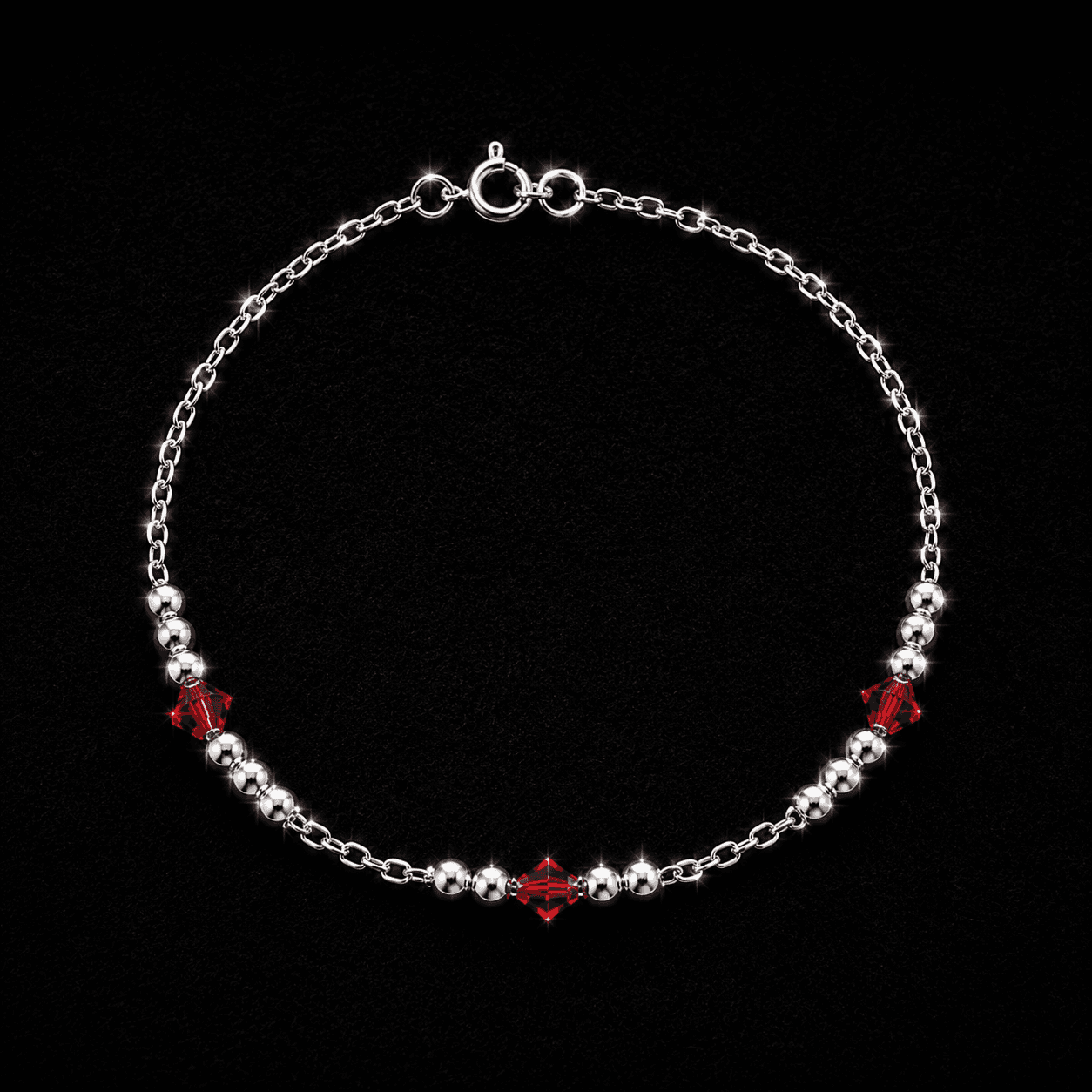 Pulsera Esferas Cristal rojo Hecho con Swarovski plata italiana ley 925